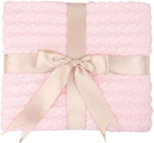 Lilax Baby Cable Knit Blain Soft quente Criança para meninos e meninas de 35x30 polegadas rosa