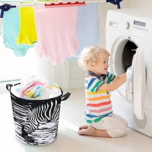Cesta de lavanderia de Foduoduo, cesto de listra de zebra preto e branco cesto com alças cesto dobrável para roupas de armazenamento