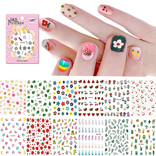 Wokoto 12 lençóis Adesivos para as unhas para unhas Decalques de unhas 3D adesivos de arte de unhas auto-adesivas para meninas garotas