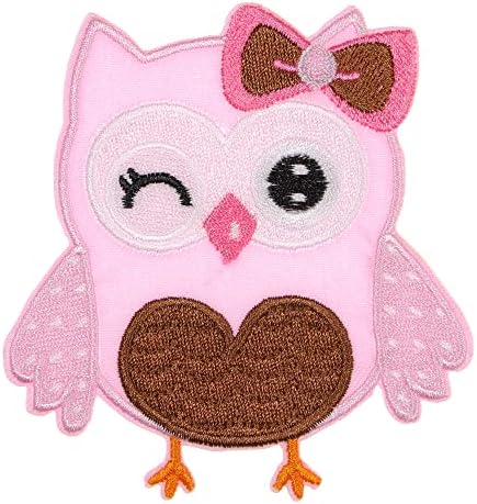 JPT - Owl Bird Pink One One Eye Little Cute Bow Patch Patch Bordado Apliques Ferro/Sew On Patches Citão de logotipo Cute