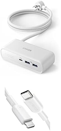 ANKER USB C TO CABO DE LAVERSO [3FT MFI Certified] PowerLine II USB C Strip, 521 Power Strip com 3 pontos de venda e