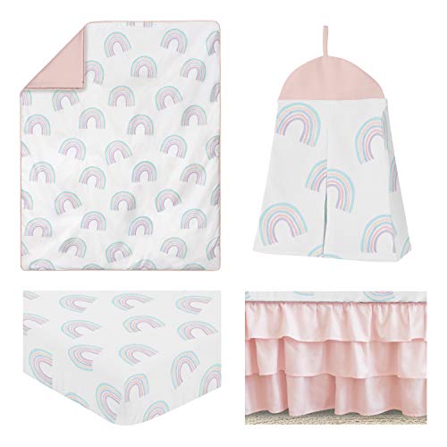 Doce JoJo Designa Pastel Rainbow Baby Girl Girl Nursery Berkding Conjunto - 4 peças - Blush rosa, roxo, cerceta,
