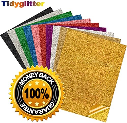 Tidyglitter T130 Transferência de calor de glitter Vinil HTV - 10 pacote 12 x10 Ferro em vinil para camiseta, 10 cores variadas