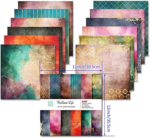 24 folhas de cartolina de cartas de aquarela Decorative Scrapbooking Papt Pad, 12 x 12 DIY papel de artesanato para