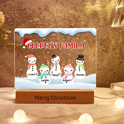 Christmas Custom 1-9 nomeia luzes acrílicas, desenho animado de cachecol de boneco de neve, luz noturna de madeira, decorações