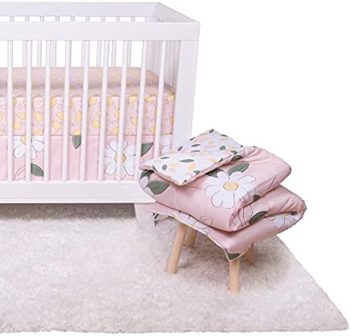 Trend Lab Modern Baby Berkding Conjunto para meninas | Lemon Floral 4 peças Décora de berçário Quilt, 2 lençóis de berço ajustados