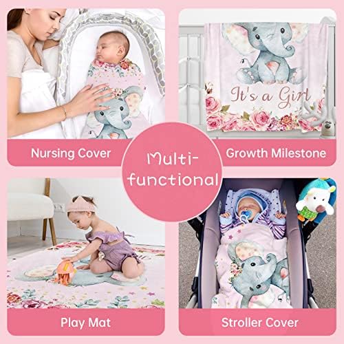 Woyamay Elephant Baby Clanta para meninas, cobertores de criança rosa para meninas Presentes de recém -nascidos florais
