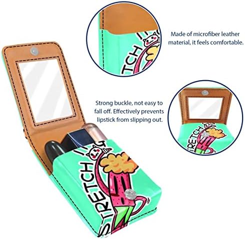 Bolsa de batom de batom de maquiagem de oryuekan com espelho portátil de armazenamento de armazenamento portátil de armazenamento de armazenamento labial de armazenamento, padrão de salsicha de alimentos de desenho animado engraçado