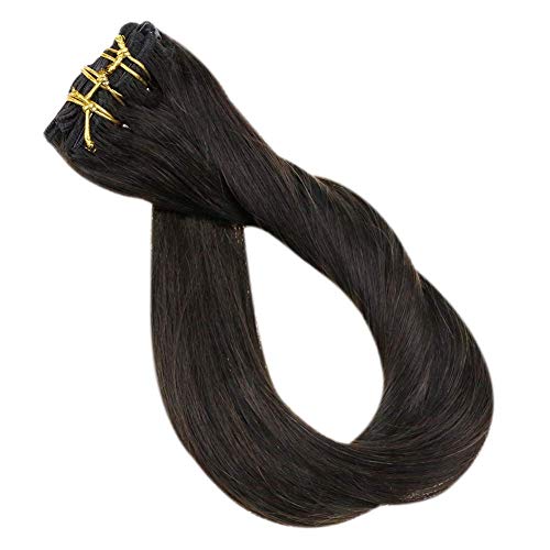 Clipe preto de brilho completo em extensões de cabelo e clipe de renda nas extensões de cabelo REAL Remy Hair