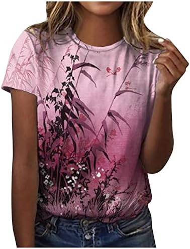 Top camiseta para meninas outono de canto de verão de manga curta 2023 Crewneck boat decote de barco gráfico imprimir blusa floral