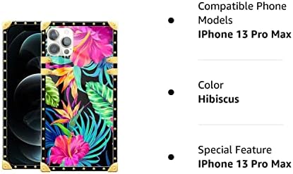 DJSOK Compatível com estojo para iPhone 13 Pro Max, J Hibiscus iPhone 13 Pro Max Cases com estilista quadrada de luxo TPU suave