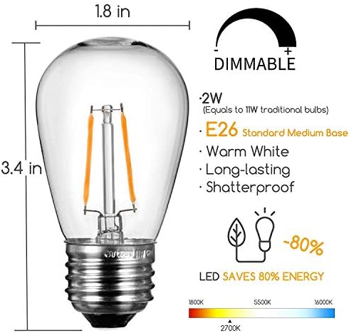 Lâmpadas LED S14 2700k, brancas quentes, lâmpadas à prova de quebra equivalentes a 11 W, lâmpada de substituição E26 E26 E26 diminuída