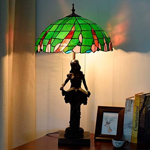 Lâmpada rústica de mesa de estilo tiffany 40 cm Tiffany manchado luminária de mesa de mesa de mesa verde manchado luminárias de mesa de vidro retro lâmpadas de cabeceira de cama para sala de estar para sala de estar sala de estudo