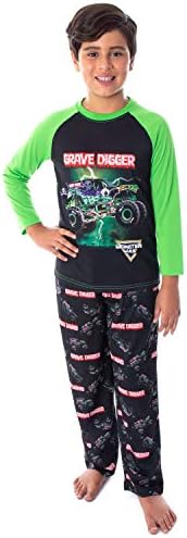 Intimo Monster Jam Garotos Grave Digger Monster Truck Raglan Camisa e calça de 2 peças de pijama