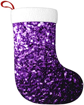 Yilequan 18 polegadas meias de Natal meias clássicas, belo glitter roxo, para férias em família decorações de festas de