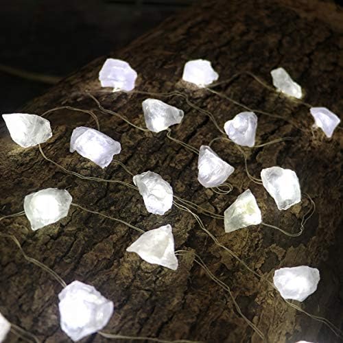Jashika Genuine Quartz Crystal Decorative String Lights Alteração da cor de pedra cru 8,5 pés 20 LEDs plugue USB Battery