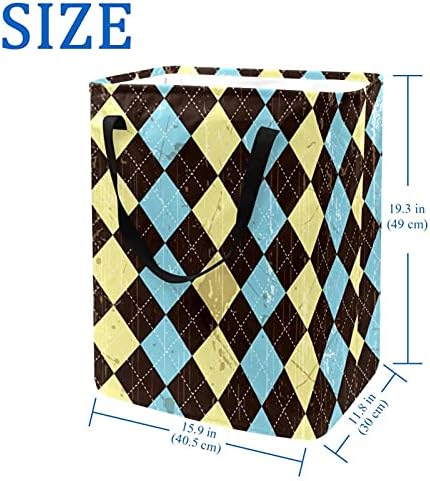 Grunge Argyle azul amarelo marrom -marrom padrão geométrico de lavanderia de lavander