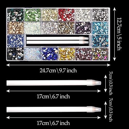 Kit de strass de cristal de unhas mistas bling, várias formas de vidro unhas de cristal de vidro diamante e redondo shortback