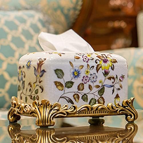 N/A Caixa de lenço de tecido de flor pintada Caixa de armazenamento de tecido cerâmico Gold Gold Gold Redused Tissue