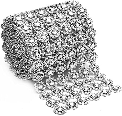 Formato de flor de diamante prateado 4 x 1 jardas de malha de malha de rolagem de cristal fita de cristal de strô