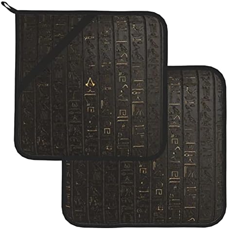 Antigo hieróglifo egípcio Ponto de maconha PADS: Potholder de pátio resistente ao calor de 2 para cozinhar churrasqueiras
