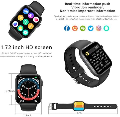Kimnix Smart Watch 2022, 1,72 no rastreador de fitness de tela de toque de Touch HD com Bluetooth Call/Text/Coração/SpO2/Sleep