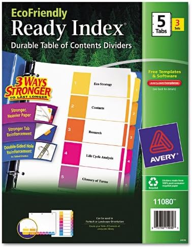 Avery Products - Avery - Reciclado Ready Index Divishers, Multicolor 1-5, 11 x 8-1/2, 3 conjuntos/pacote - vendido como 1 pacote