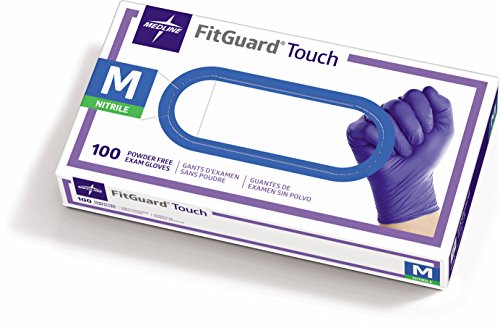 Medline Fitguard Touch Nitrile Exam luvas, sem pó, 9,5 de comprimento, médio, azul, 100 contagem