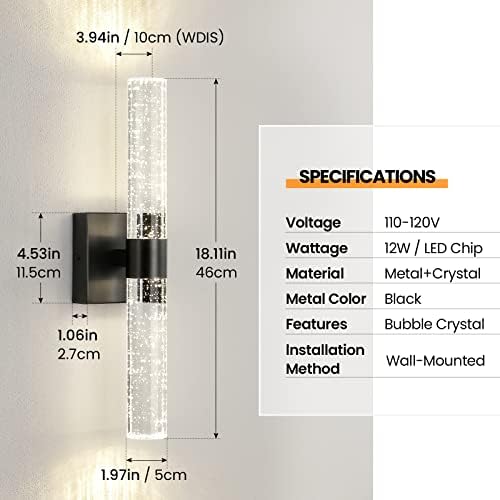 Armazel de parede CCYCOL Conjunto de duas luminárias de vaidade do banheiro LEDos luminárias modernas arandelas de cristal