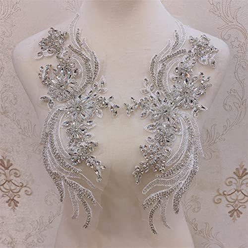 Mais cores feitas à mão, manchas de apliques de cristal de cristal costuram colares para vestido de noiva, azul royal a