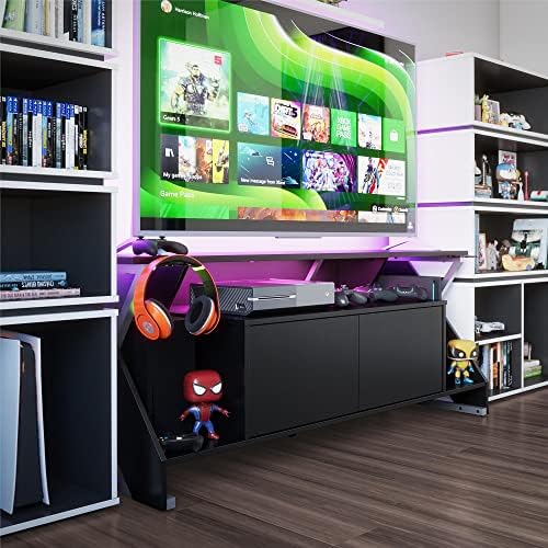 NTENSE Xtreme Gaming Console & TV Stand com Kit de luz LED para TVs até 65 , Black