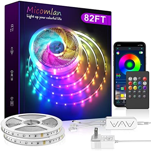 Micomlan 82ft/25m LED LUZES LUZES DE LED MÚSICA SYNC COR MUDANÇA RGB LED Faixa de LED embutida Mic, luzes LED de App