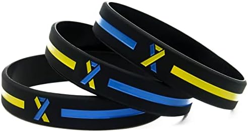Valetes de fita de consciência azul e amarela do Giftforia - pulseiras de borracha de silicone para síndrome de Down Consciência