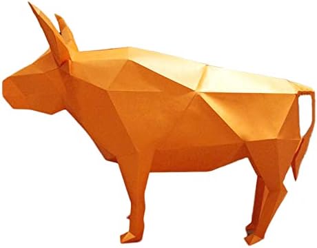 Modelagem de Ox Troféu de papel artesanal Modelo de papel 3D Escultura geométrica de papel Diy decoração de origami criativo