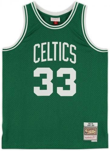 Emoldurado Larry Bird Boston Celtics autografou Green Mitchell e Ness 1985-1986 Jersey Swingman com a inscrição 3x NBA