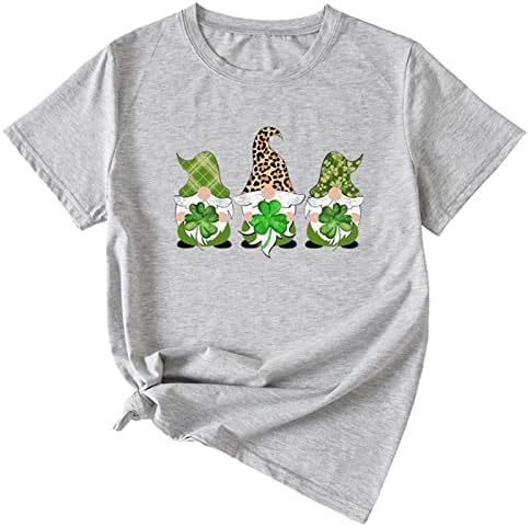 Camisa engraçada do dia de St Patrick para mulheres verdes shamrock gráfico de manga curta camisetas de gnomos de pescoço
