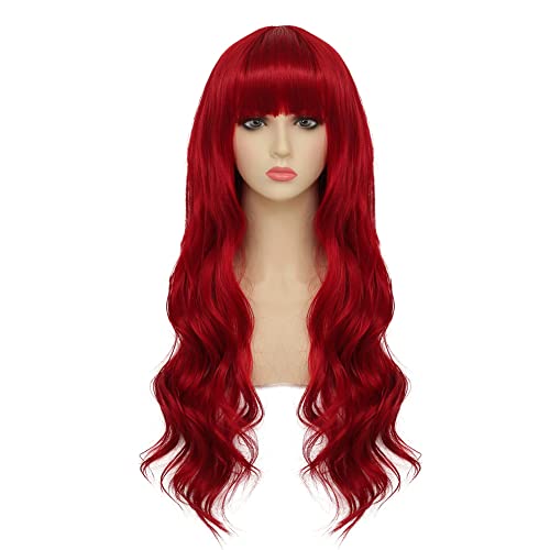 Dai Cloud Red Wigs com franja para mulheres longas onduladas curiosas mulheres sintéticas peruca cosplay diariamente perucas