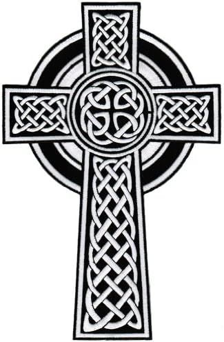 Cruzamento celta grande canteiro de ferro em branco bordado bordado crucifixo irlandês irlandês