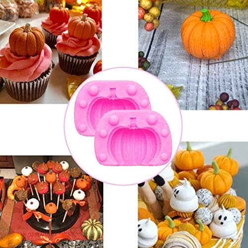 Buytra 4 pares 3D Moldes de silicone de abóbora - Mini molde de chocolate com doces de abóbora para Halloween, Ação de Graças Festa