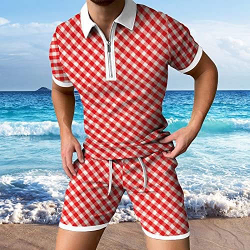 FkSesg Mens primavera/verão Manga curta Zipper lapela de lapela estampada casual traje de corrida masculino de jogging masculino