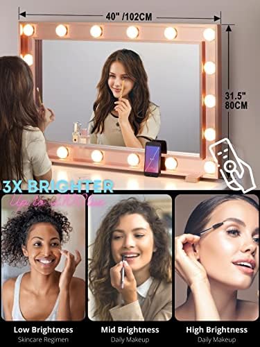 Luxfurni Vaity Makeup Mirror com luzes, grande espelho iluminado de Hollywood com 18 lâmpadas LED para camarim e quarto, montagem