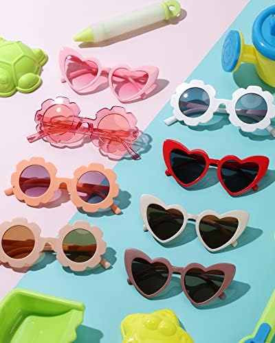 HOTEAM 16 PCS Coração em forma de flor redonda óculos de sol para crianças Proteção UV Protection Criano de sol dos óculos