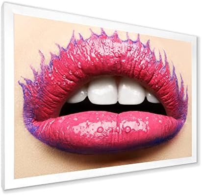 Designq Belas lábios femininos com batom rosa Arte da parede emoldurada moderna