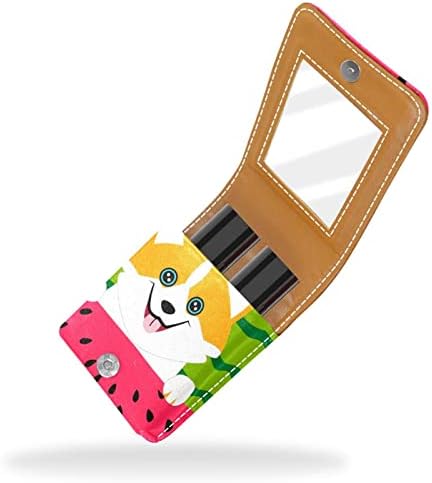 Mini estojo de batom com espelho para bolsa, corgi galês corgi cão fofo e organização de caixa portátil de melancia