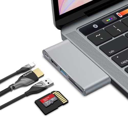 MacBook USB C Hub, 5 em 1 Adaptador de MacBook Dock com 4K HDMI, PD 100W Thunderbolt Porta, 5Gbps USB 3.0, SD/Micro SD Card