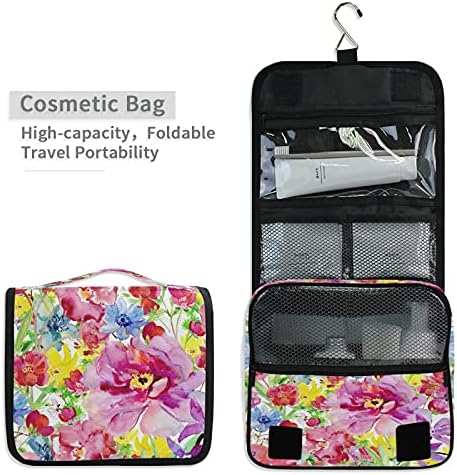 Bolsa de higiene pessoal pendurada Flor rosa Amarelo Floral Wildflower Saco de viagem para produtos de higiene pessoal
