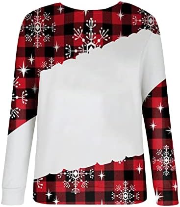 Fandream Sweatshirts longos para mulheres Camiseta de impressão de Natal Neck Netão Capuz de suéteres de pulôver de grandes dimensões