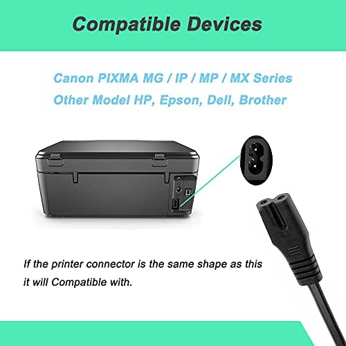 2 Prong CA Power Cord Compatível com impressoras da série Canon Pixma Mg/Ip/MP/MX e muitas outras impressoras modelo HP, Epson,