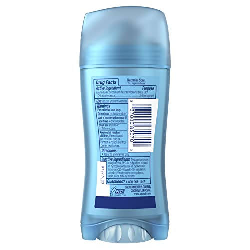 Antiperspirante sólido e desodorante invisível secreto, aroma de nectarina, 2,6 oz