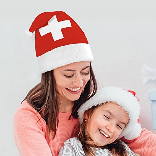 Chapéu de Natal da bandeira da Suíça Papai Noel Hats Cruscos curtos com punhos brancos para homens Mulheres Decorações de festas